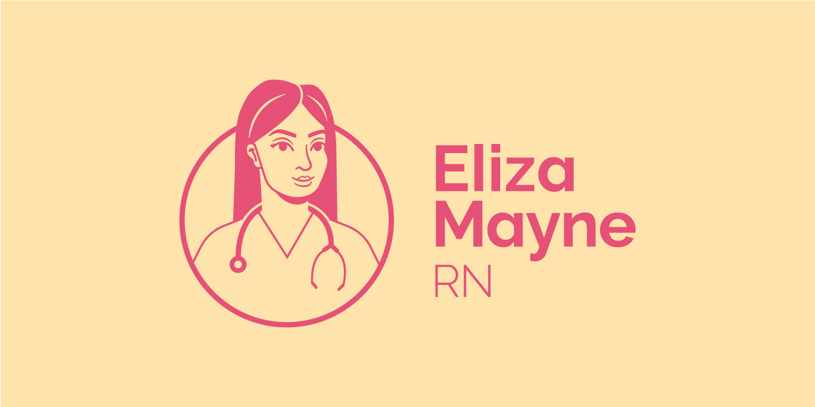 Eliza Mayne RN logo. A combination logo with an illustrative pictorial mark of Eliza accompanied with the wordmark Eliza Mayne RN.